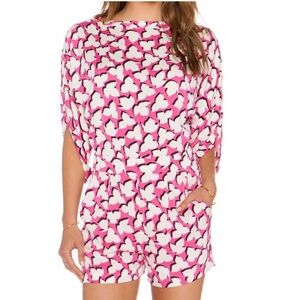 Diane von Furstenberg DVF "Soleil" Silk Floral Shadows Pink Jumpsuit Romper